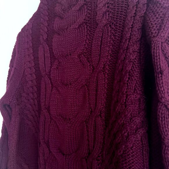 Aran Mor Merino Wool Burgundy Cableknit Mock Neck Sweater L - Picture 5 of 5